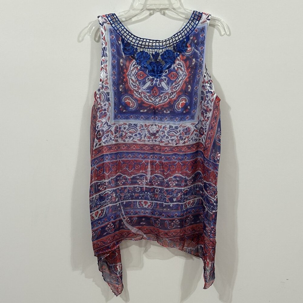 Live And Let Live Boho Layered Sleeveless Blue Red Womens LG Lightweight Flowy